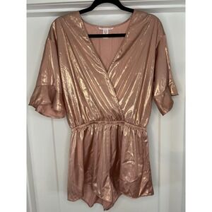 Victoria's Secret Rose Gold Metallic Wrap Romper Flutter Sleeve 393510-J5Z M